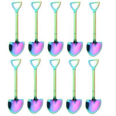 10 Pack Dessert Spoon 6 inch Shovel Shape Stainless Steel Spoons Ice Cream Fruit Spoon for Home Kitchen or Restaurant Rainbow