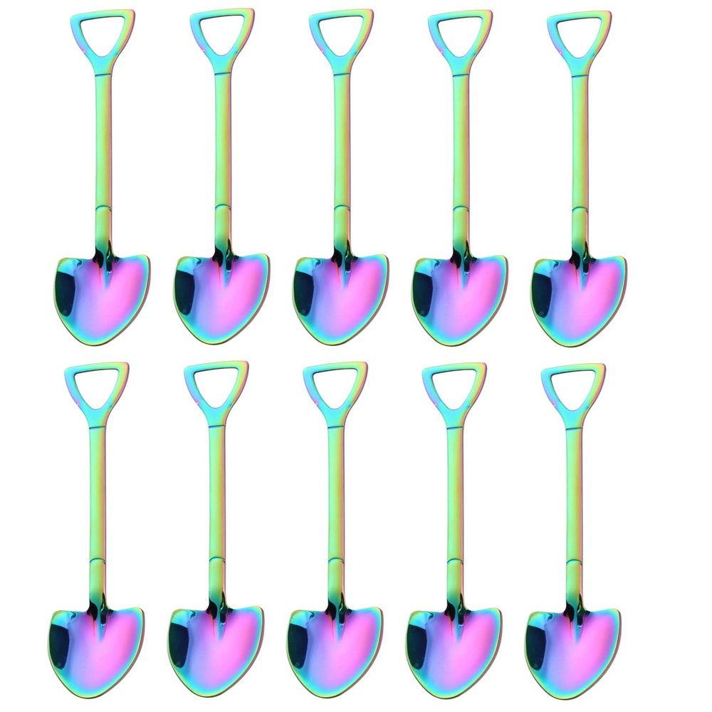 10 Pack Dessert Spoon 6 inch Shovel Shape Stainless Steel Spoons Ice Cream Fruit Spoon for Home Kitchen or Restaurant Rainbow