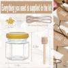 CRTWDMAN 60 Pack Mini Honey Jars/Pot Metal Lids,1.5 oz Glass,Wooden Dippers,Bee Charms,Jutes,Stickers,Small,Tiny, Baby Shower Wedding Party Favors view 2
