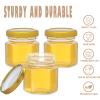CRTWDMAN 60 Pack Mini Honey Jars/Pot Metal Lids,1.5 oz Glass,Wooden Dippers,Bee Charms,Jutes,Stickers,Small,Tiny, Baby Shower Wedding Party Favors view 3