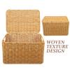 Happyyami Boxes Woven Storage Basket Wicker Storage Basket Rectangular Wicker Hamper Decorative Woven Basket Bin Baskets with Lids Storage Baskets with Shelf Rattan Picnic Basket Iron Frame view 2