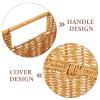 Happyyami Boxes Woven Storage Basket Wicker Storage Basket Rectangular Wicker Hamper Decorative Woven Basket Bin Baskets with Lids Storage Baskets with Shelf Rattan Picnic Basket Iron Frame view 3