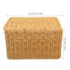 Happyyami Boxes Woven Storage Basket Wicker Storage Basket Rectangular Wicker Hamper Decorative Woven Basket Bin Baskets with Lids Storage Baskets with Shelf Rattan Picnic Basket Iron Frame view 4