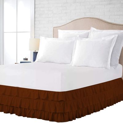 Bed Skirt - 100% Cotton 800 TC Multi-Ruffle Bed Skirt - Luxury Multi Ruffle Bed Skirt Elastic Dust Ruffles with Wrap Around Bed Skirt 15 Inch Tailored Drop, King, Brown