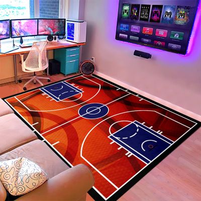 Basketball Rug 3'5' - Basketball Carpet for Boys Room Print Court Sport Area Rug for Living Room Floor Mats Room Decor for Boys,