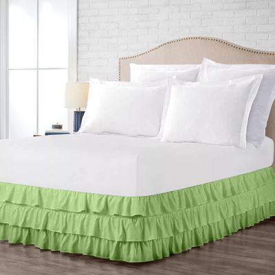 100% Cotton 800 TC Luxury Multi Ruffle Bed Skirt Elastic Dust Ruffles with Wrap Around Bed Skirt 18 Inch Tailored Drop, King, Sage