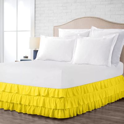 100% Cotton 800 TC Luxury Multi Ruffle Bed Skirt Elastic Dust Ruffles with Wrap Around Bed Skirt 18 Inch Tailored Drop, RV King, Yellow