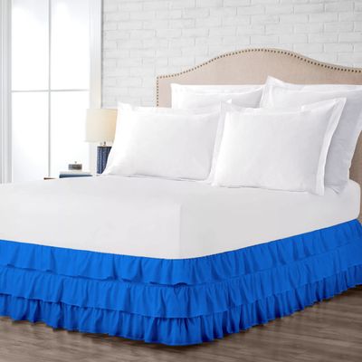 100% Cotton 800 TC Luxury Multi Ruffle Bed Skirt Elastic Dust Ruffles with Wrap Around Bed Skirt 18 Inch Tailored Drop, Twin, Royal Blue