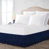 100% Cotton 800 TC Luxury Multi Ruffle Bed Skirt Elastic Dust Ruffles with Wrap Around Bed Skirt 18 Inch Tailored Drop, Twin XL, Navy Blue view 1