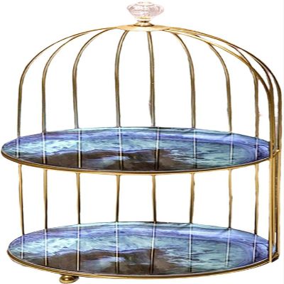 Bird Cage Makeup Organizer Cupcake Stand Jewelry Trinket Tray Perfume Storage Tray Cosmetic Storage Rack for Wedding Holiday Ornaments (2 Tier)
