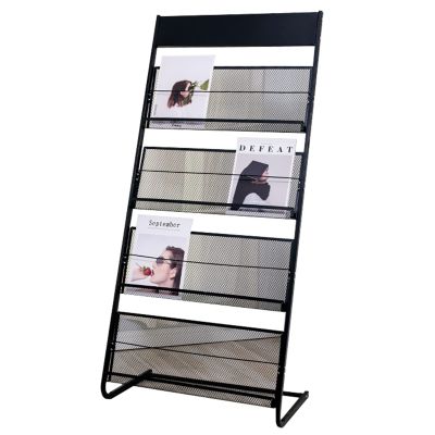 MTSON 54" Black Magazine Rack Floor, Metal Display Rack Literature Brochure Magazine Stand, Catalog Signing Rack for Reception Areas, Easy Assemble