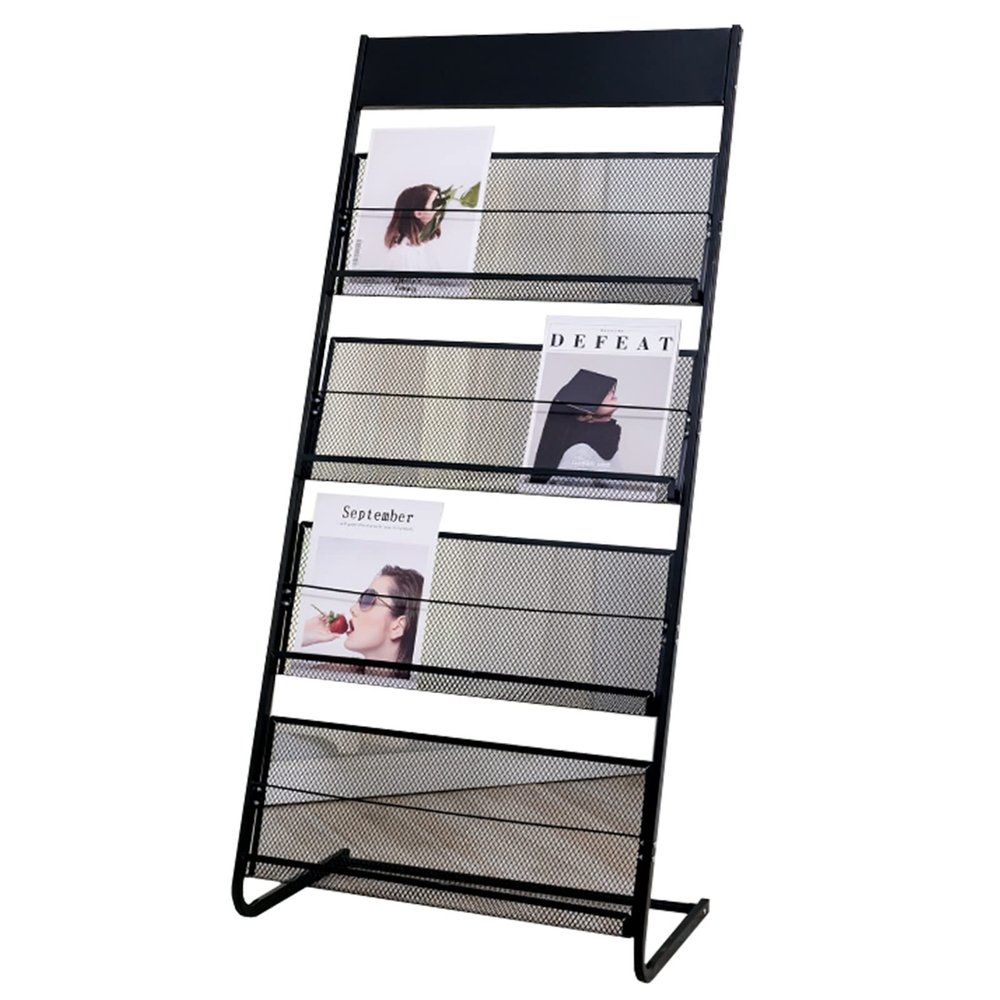 MTSON 54" Black Magazine Rack Floor, Metal Display Rack Literature Brochure Magazine Stand, Catalog Signing Rack for Reception Areas, Easy Assemble
