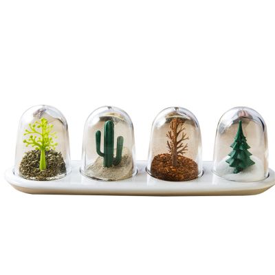 4Pcs Seasoning Storage Container, Kitchen Seasoning Jar with Tray Seasoning Shaker Four Seasons Design Cute Design Seasoning Shaker Kitchen Spice Jar Set for Home(A)