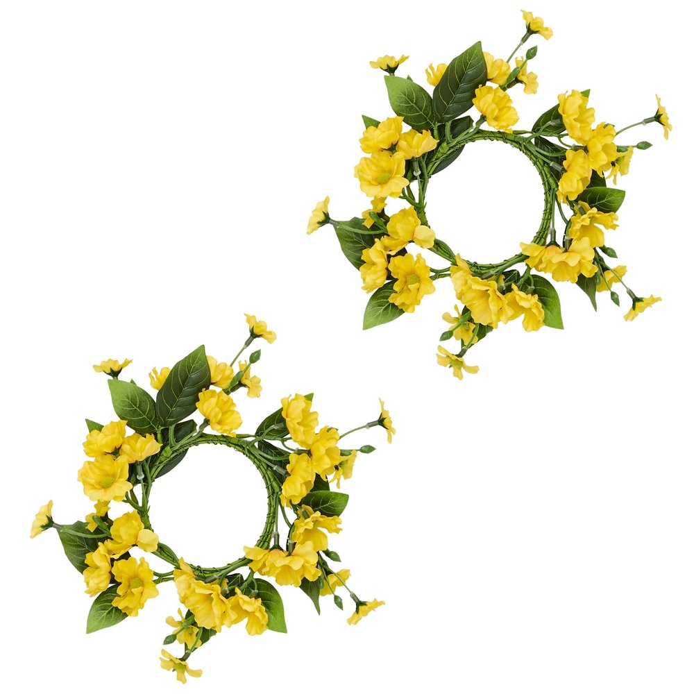 10" Yellow Daisy Candle Ring, Set of 2