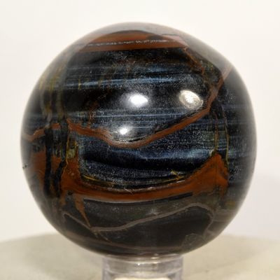 46mm Blue Yellow Tiger Eye Sphere Natural Chatoyant Quartz Crystal Ball Hawk's Eye Mineral Polished Stone - Africa + Stand