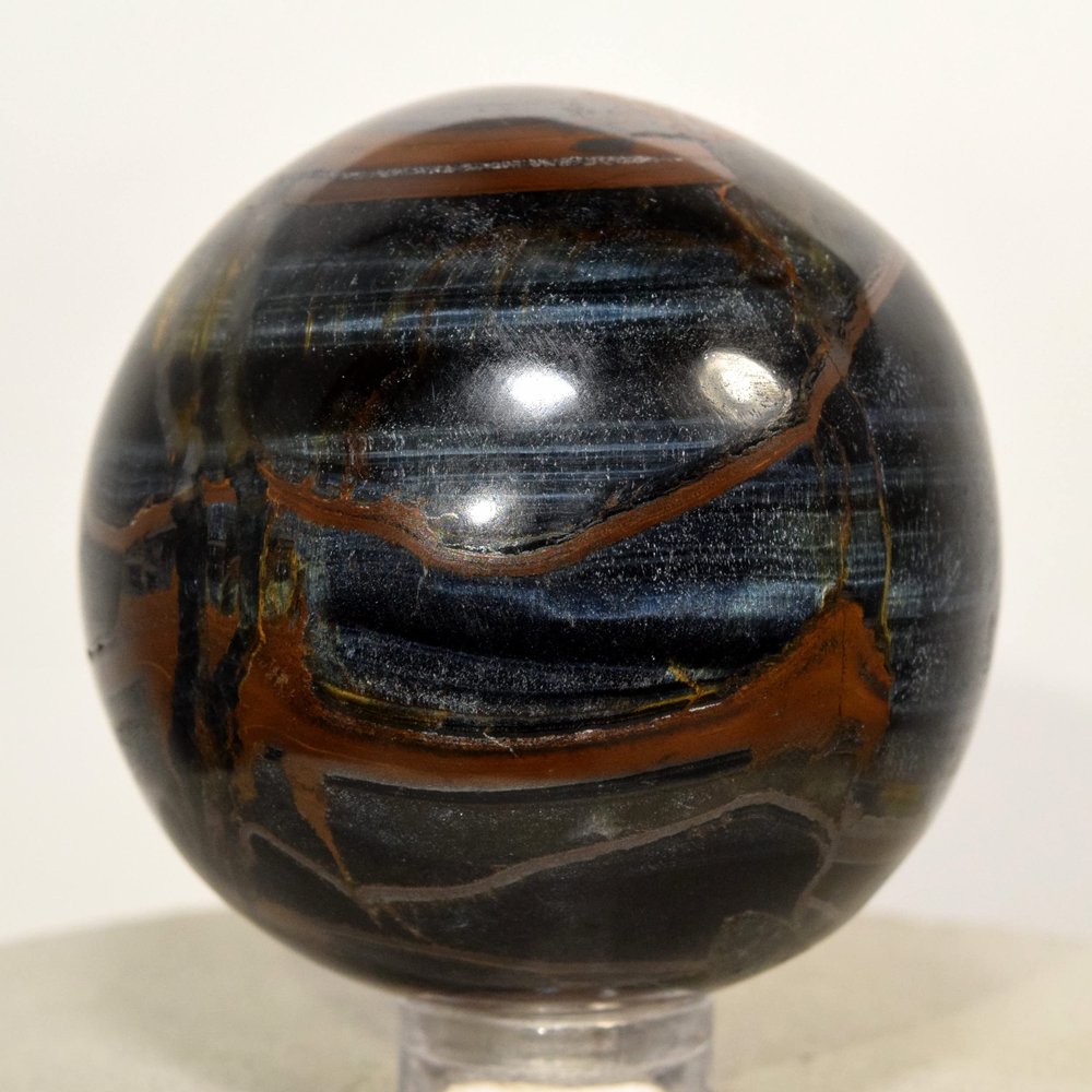46mm Blue Yellow Tiger Eye Sphere Natural Chatoyant Quartz Crystal Ball Hawk's Eye Mineral Polished Stone - Africa + Stand