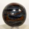 46mm Blue Yellow Tiger Eye Sphere Natural Chatoyant Quartz Crystal Ball Hawk's Eye Mineral Polished Stone - Africa + Stand view 1