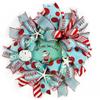Santa on Paddle Board Coastal, Beach, Nautical Santa Christmas Wreath, Sand Dollar, Starfish, Seashells & Nautical Rope Knots, Bow view 1