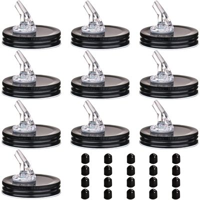 Mason Jar Pour Spouts. free flow Mason Jar Pour Spouts, mason jar for spout regular mouth size 70mm dispenser germination cover. Suitable for any liquid. LeakProof 10Pack + 20 Black Lid Caps (10