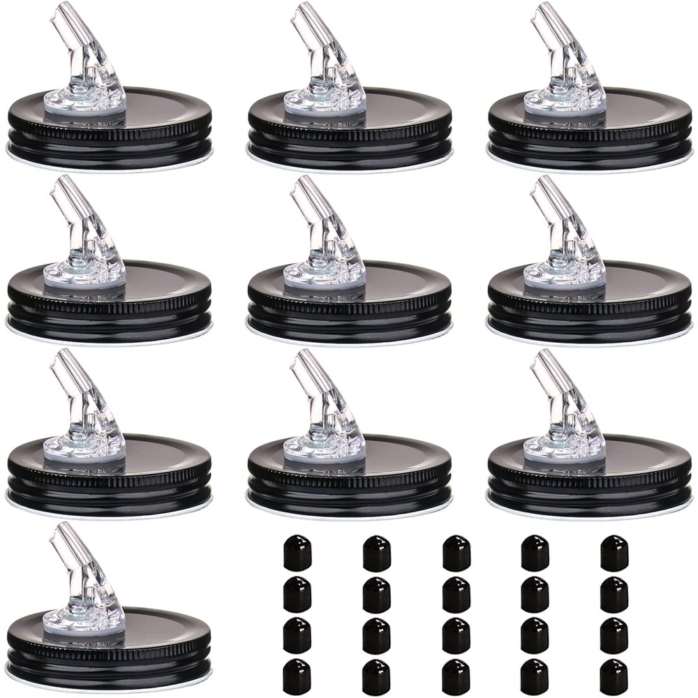 Mason Jar Pour Spouts. free flow Mason Jar Pour Spouts, mason jar for spout regular mouth size 70mm dispenser germination cover. Suitable for any liquid. LeakProof 10Pack + 20 Black Lid Caps (10