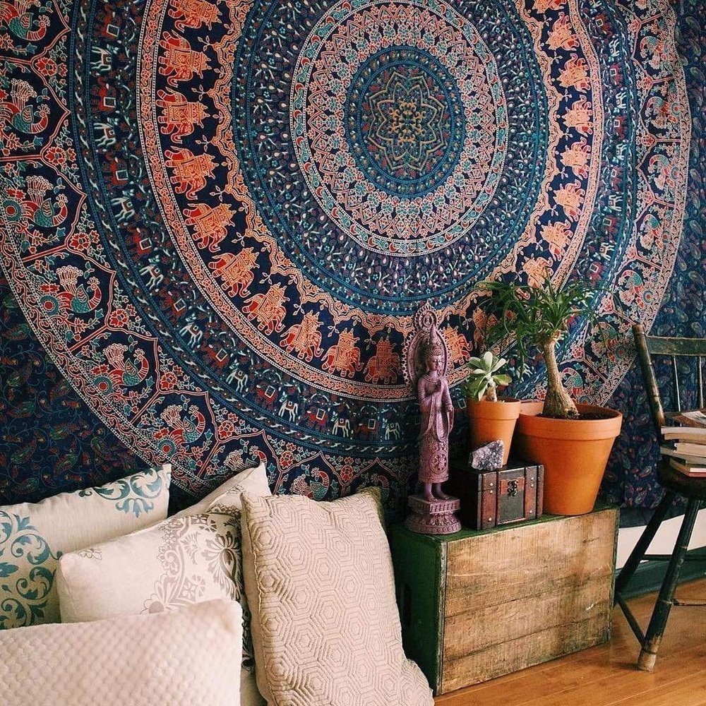 Elephant Mandala Tapestry Wall Hanging Indian Cotton Tapestries Bedspread Picnic Beach Throw Blanket Wall Art Hippie Tapestry Bed Cover (54 X 84 Inches, Multicolour) By Indian Collectible