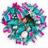 FA La La Flamingo Christmas Coastal, Beach, Nautical Christmas Wreath, Sand Dollar, Starfish, Ornaments, Bow view 1