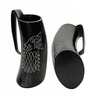 16oz. Fenrir Genuine Horn/Wood Viking Style Tankard Grog/Ale/Wine/Mead Drinking Mug