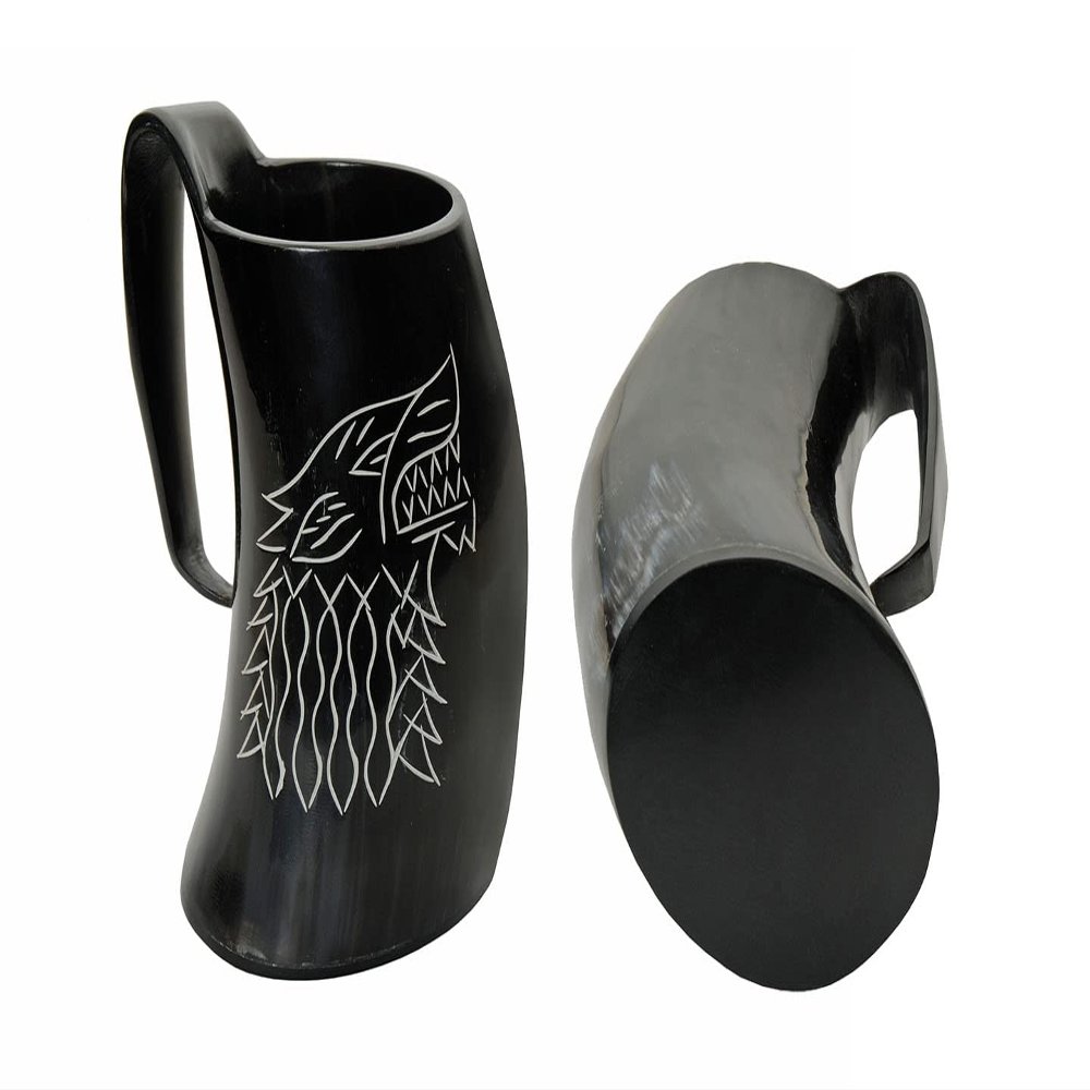 16oz. Fenrir Genuine Horn/Wood Viking Style Tankard Grog/Ale/Wine/Mead Drinking Mug