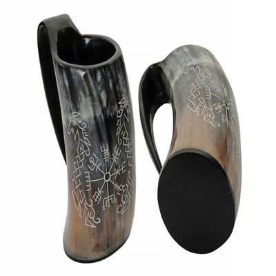 16Oz. Norse Compass Genuine Horn/Wood Viking Style Tankard Grog/Ale/Wine/Mead Drinking Mug