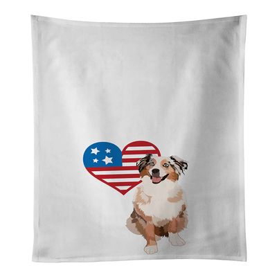 Caroline's Treasures WDK4070WTKT Australian Shepherd Red Merle Tricolor #2 Patriotic White Kitchen Towel Set of 2 Dish Towels Decorative Bathroom Hand towel for Hand, Face, Hair, Yoga, Tea, Dishcloth,