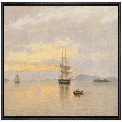 SIGNLEADER Framed Canvas Print Wall Art Sunlight Sunset Ship Sailboat Ocean Nature Wilderness Illustrations Fine Art Decorative Landscape Colorful for Living Room, Bedroom, Office - 16"x24" Black