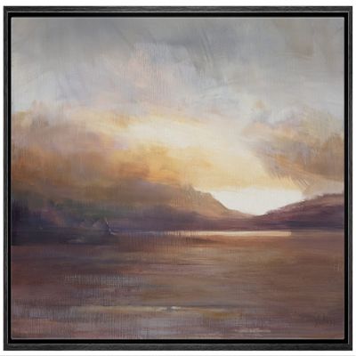 SIGNLEADER Framed Canvas Print Wall Art Pastel Sunlight Dark Ocean Sea Waves Nature Wilderness Illustrations Fine Art Decorative Landscape Colorful for Living Room, Bedroom, Office - 16"x24" Black