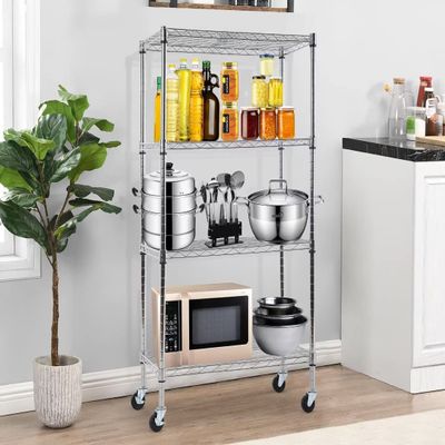 4-Tier Storage Shelves, Wire Shelving Shelf Organizer Height Adjustable Heavy Duty Metal Shelving with Wheels,NSF Certified 36""L*14""W*62""H" Shelving Unit for Kitchen,Bathroom,Office(CHROME)