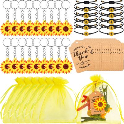 Bucherry 170 Pcs Sunflower Party Favors Include Sunflower Keychains Adjustable Bracelets Thank You Kraft Tags Organza Bags for Birthday Summer Party Wedding School Reward Baby Shower Return Gifts