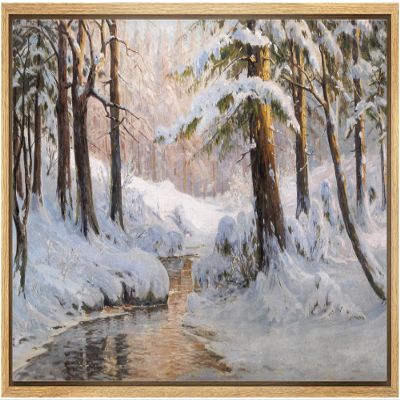 SIGNLEADER Framed Canvas Print Wall Art Winter Snow River Forest Nature Wilderness Illustrations Fine Art Decorative Landscape Colorful for Living Room, Bedroom, Office - 16"x24" Natural