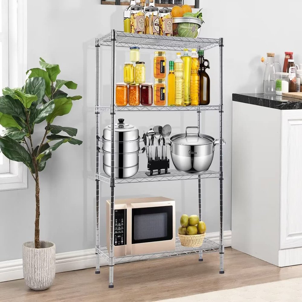 4-Tier Storage Shelves Wire Shelving Shelf Organizer Height Adjustable Heavy Duty Metal Shelving NSF Certified 36"Lx14"Wx54"H Shelves for Storage for Bathroom Office Closet Organization(CHROME)
