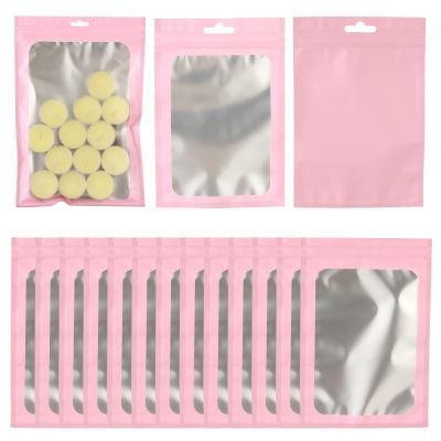 120 PCS-7x10 Reclosable Mylar Bags Pink for Food Storage, Resealable Mylar Bag 1 Quart with Clear Window for Small Businesses, Smell Proof Aluminum Foil Edible Packaging Bag for Candies