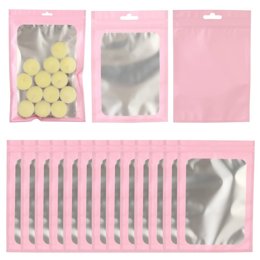 120 PCS-7x10 Reclosable Mylar Bags Pink for Food Storage, Resealable Mylar Bag 1 Quart with Clear Window for Small Businesses, Smell Proof Aluminum Foil Edible Packaging Bag for Candies
