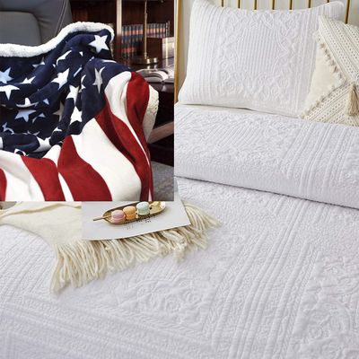Brandream White Quilts Cotton Queen Size Comforter Set Farmhouse Quilt Bedding Coverlet Set 4-Piece