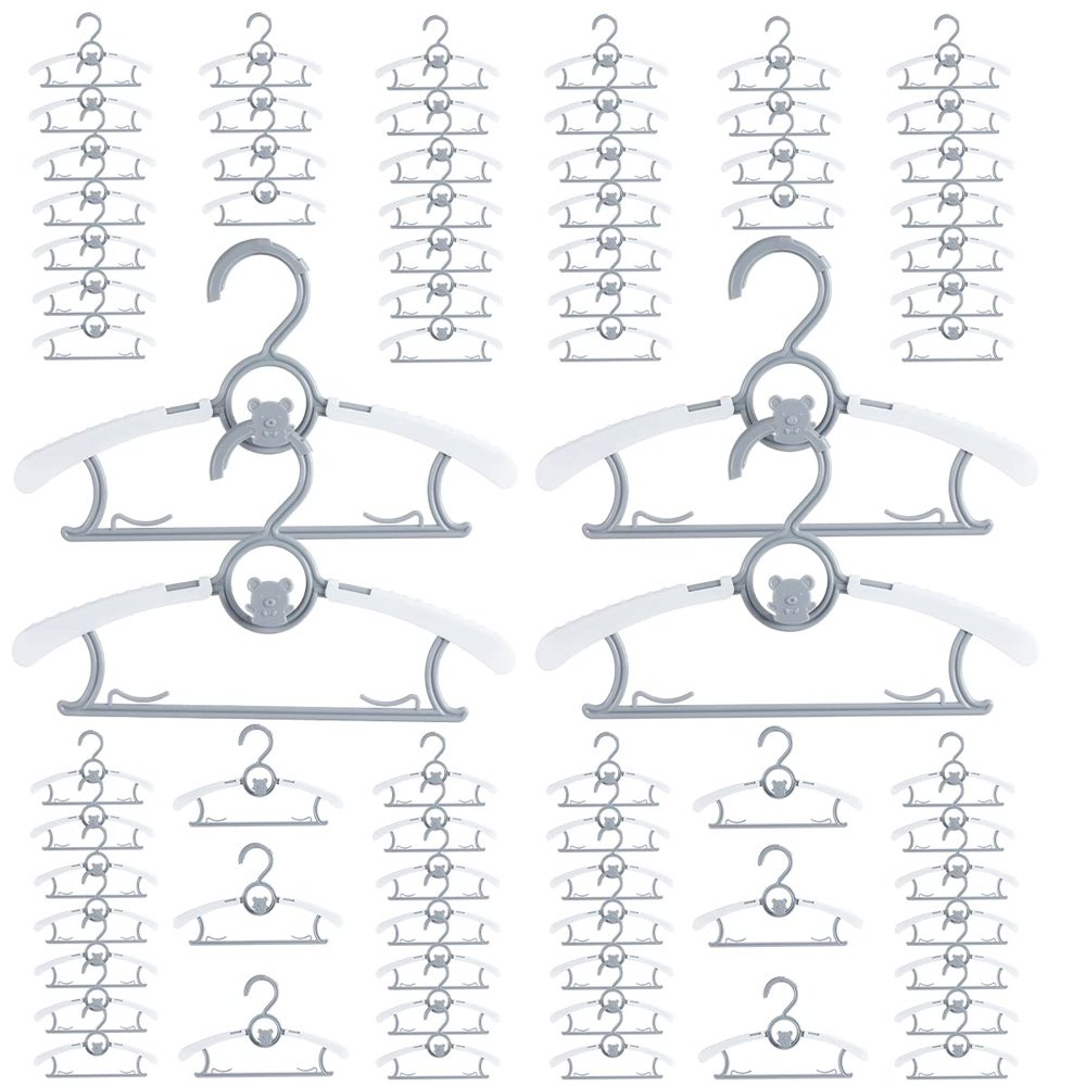 Baby Hangers for Nursery Closet 80 Pack Plastic Kids Clothes Hanger Space Saving Non Slip Extendable Toddler 11-14 Adjustable Hangers Heavy Duty Clothing Infant Hanger Bulk, Grey