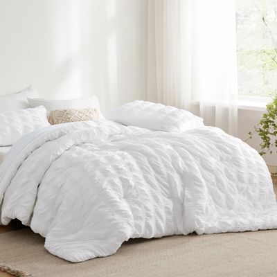 Bedsure Bed in a Bag King - 7 Pieces Plaid Seersucker Bedding Comforter Sets, Soft Lightweight White Boho Bed Set with Comforters King Size, Sheets, Pillowcases & Shams