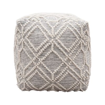 LOOMINAIRE Handmade ADDO Wool, Cotton Natural Fiber Easy Maintenance Pouf/Footstool for Living Room Bed Room Family Room (Silver)