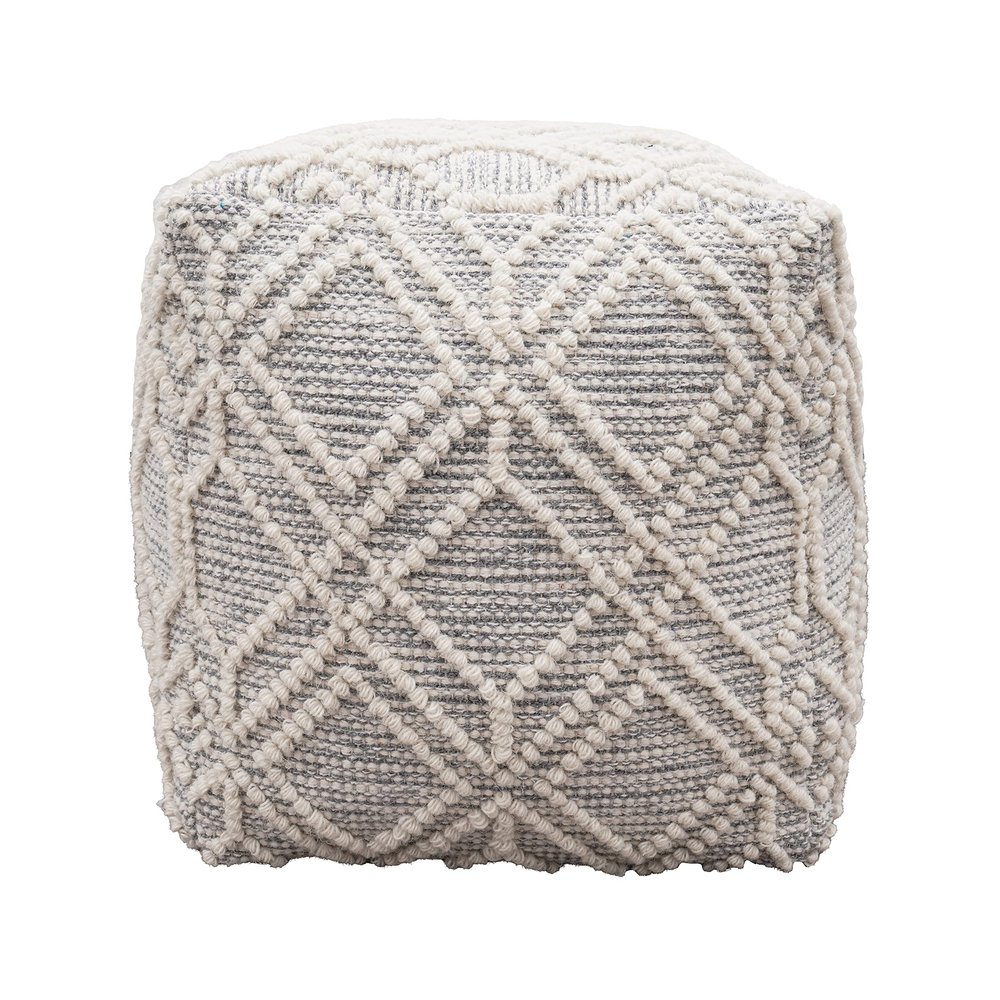 LOOMINAIRE Handmade ADDO Wool, Cotton Natural Fiber Easy Maintenance Pouf/Footstool for Living Room Bed Room Family Room (Silver)