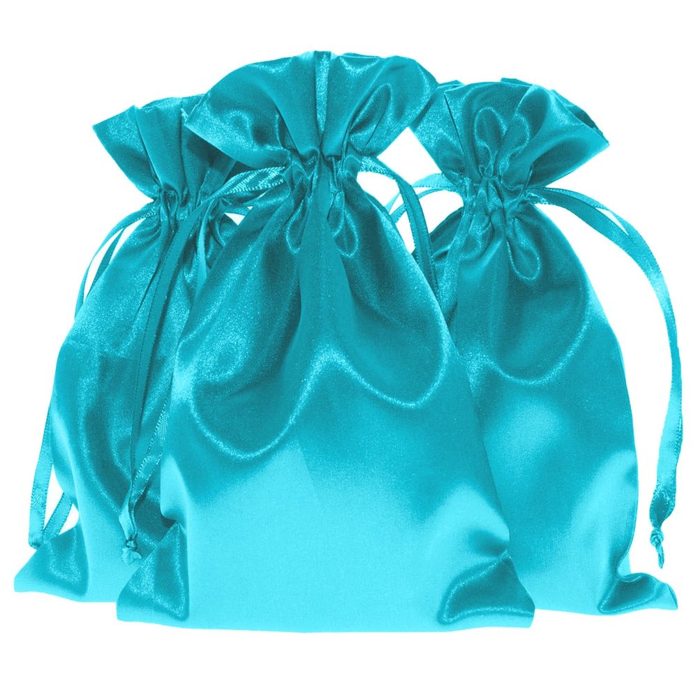 Knitial 5" x 8" Teal Satin Gift Bags, Jewelry Bags, Wedding Favor Drawstring Baby Shower Christmas 50 per Pack