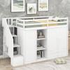 Harper & Bright Designs Twin Size Loft Bed with 2 Wardrobes, 2 Drawers, 3 Shelves and Storage Staircase, Solid Wood Multi-Function Loft Bed with Full Length Guardrail, White view 3