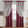 Anytime Home Curtains Blackout and Sheer Layered Solid Window Curtain Panel Pair with Grommet Top, 52Wx63L,Wine Red view 1