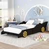 Anwick Kids Twin Bed Frame Car-Shaped Platform Bed with Wheels Wooden Car Kids Twin Bed Frames for Boys Twin Car Bed with Slat Support for Child's Bedroom (Black+Yellow) view 3
