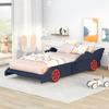 Anwick Kids Twin Bed Frame Car-Shaped Platform Bed with Wheels Wooden Car Kids Twin Bed Frames for Boys Twin Car Bed with Slat Support for Child's Bedroom (Blue+Red) view 1