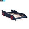 Anwick Kids Twin Bed Frame Car-Shaped Platform Bed with Wheels Wooden Car Kids Twin Bed Frames for Boys Twin Car Bed with Slat Support for Child's Bedroom (Blue+Red) view 2