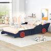 Anwick Kids Twin Bed Frame Car-Shaped Platform Bed with Wheels Wooden Car Kids Twin Bed Frames for Boys Twin Car Bed with Slat Support for Child's Bedroom (Blue+Red) view 3